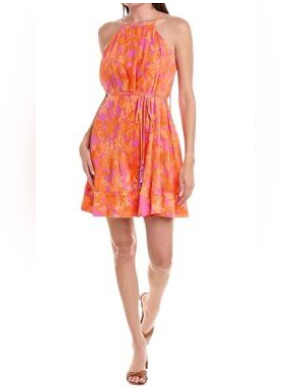 Taylor Orange & Pink Halter Mini Dress